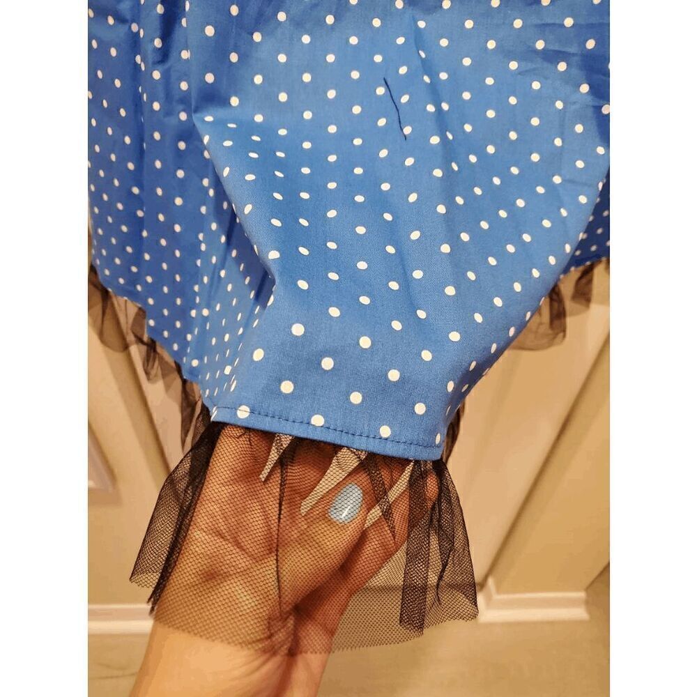 💙 NWT Pinup Retro 1950s Blue Polka Dot Tulle Hem Halter Tea Dress with Belt M - Picture 9 of 14